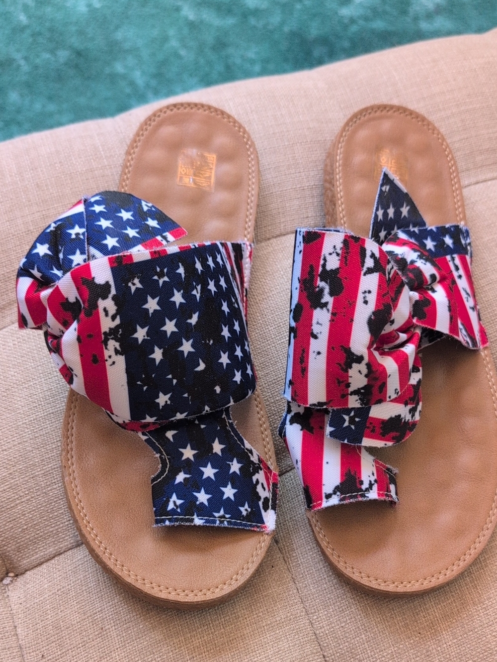 Patriotic American Flag Knot Slide Sandals - Red, White & Blue